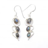 925 Sterling Silver Triple Gemstone Wave Earrings.
