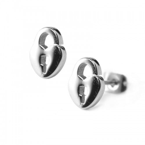 316L Stainless Steel Heart Padlock Studs