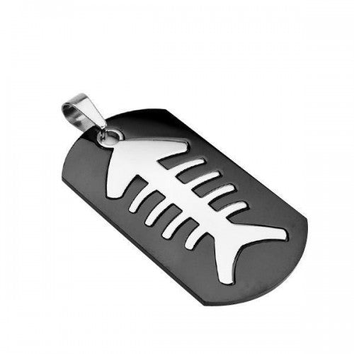 316L Stainless Steel & Black Anodised Fish Bone Pendant