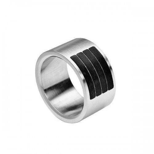 316L Stainless Steel Wide Ring with Four Black Bands