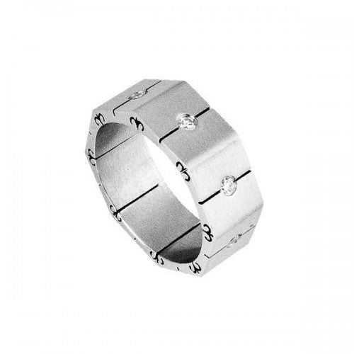 316L Brushed Stainless Steel Octagonal Shaped Ring with Side Detailing