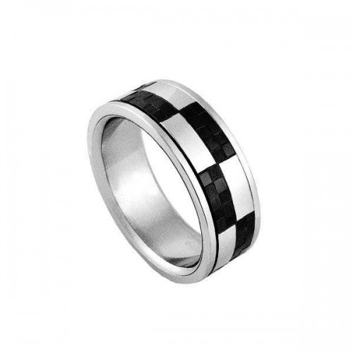 316L Stainless Steel Twiddle Ring with Black Chequer Detail