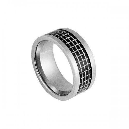 316L Stainless Steel Twiddle Ring with Black & White Square Detail
