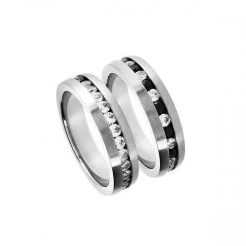 316L Stainless Steel Ring with Half Clear Diamantés and Half Clear & Black Diamantés