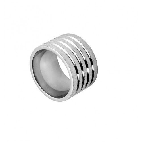 316L Brushed and Shiny Stainless Steel Wide Ring