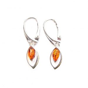 925 Sterling Silver Outline Marquise Amber Earrings With Sterling Silver Hinged Hooks