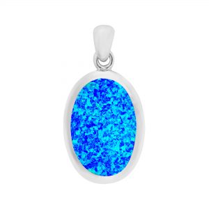 925 sterling silver small oval blue opal pendant
