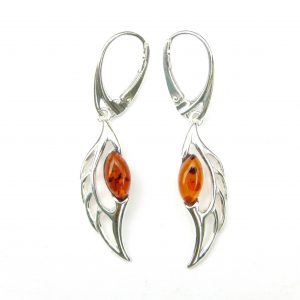 925 Sterling Silver Large Amber Angel Wing Earrings With Sprung Safety Hooks