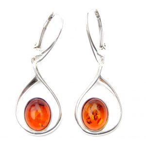 925 Sterling Silver Teardrop Outline Oval Amber Earrings With Sterling Silver Hinged Hooks
