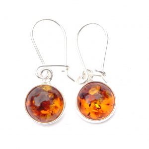 925 Sterling Silver Large Round Cabachon Amber Earrings With Sterling Silver Clipping Hooks