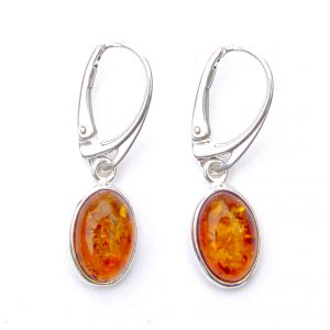 925 Sterling Silver Large Oval Amber Hook Earrings