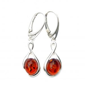 925 Sterling Silver Infinity Oval Amber Earrings With Sterling Silver Hinged Hooks