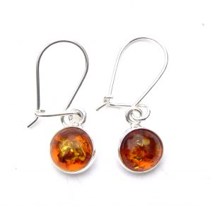 925 Sterling Silver Medium Round Cabochon Amber Earrings With Sterling Silver Clipping Hooks