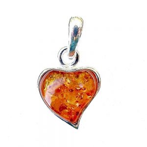 925 Sterling Silver Dainty Amber Heart Pendant