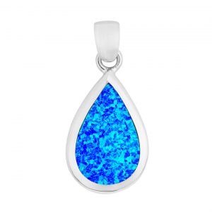 925 Sterling Silver Blue Opal Medium Teardrop Pendant