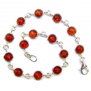 925 Sterling Silver Small Round Amber Cabochon Bracelet