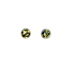 925 Sterling Silver 4mm Round Green Amber Studs