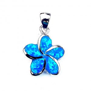 925 Sterling Silver Blue Opal Medium 5 Petal Flower Pendant