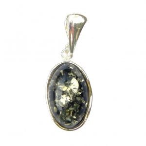 925 Sterling Silver Large Oval Green Amber Pendant