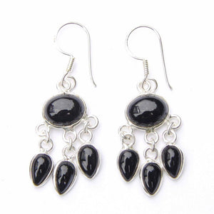 925 Sterling Silver Oval Gemstone Earrings with Triple Hanging Teardrops