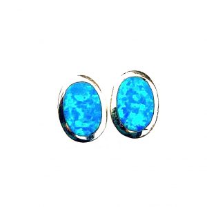 925 Sterling Silver Blue Opal Large Oval Stud Earrings