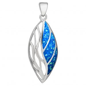 925 sterling silver X-large blue opal leaf pendant