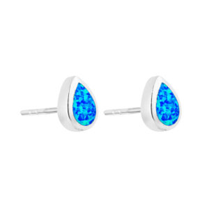 925 Sterling Silver Blue Opal Teardrop Stud Earrings