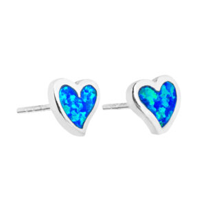 925 Sterling Silver Blue Opal Pretty Heart Studs