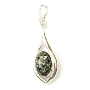 925 Sterling Silver Vulvic Green Amber Pendant