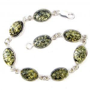 925 Sterling Silver Large Green Amber Cabochon Bracelet