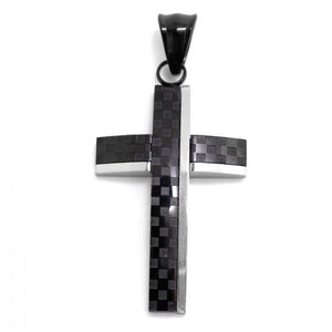 316L Stainless Steel Cross Pendant with Black Chequered Pattern