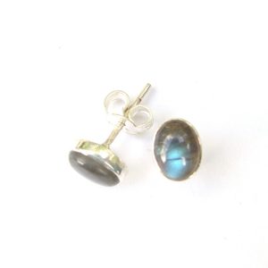 925 Sterling Silver Medium Oval Gemstone Stud Earrings