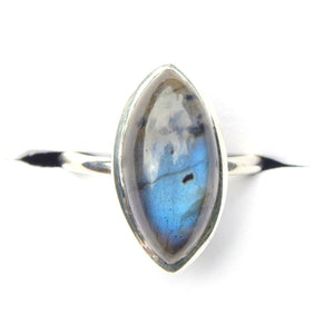 925 Sterling Silver Medium Labradorite Marquise Gemstone Ring