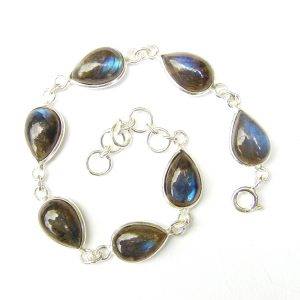 925 Sterling Silver Teardrop Gemstone Bracelet