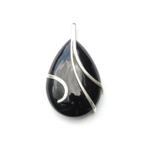 925 Sterling Silver Wire Wrapped X-Large Teardrop Black Onyx Gemstone Pendant.