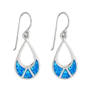 925 Sterling Silver Blue Opal Large Sectioned Teardrop Hook Earrings