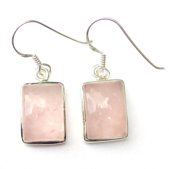 925 Sterling Silver Rose Quartz X-Large Rectangular Gemstone Earrings