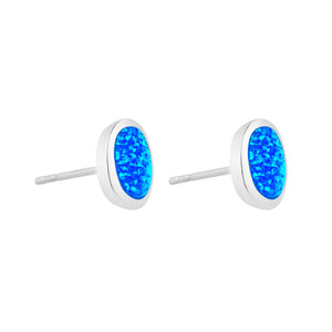 925 Sterling Silver Blue Opal Medium Oval Stud Earrings