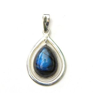 925 Sterling Silver Outline Teardrop Gemstone Pendant