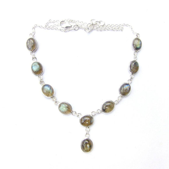 925 Sterling Silver Oval Gemstone Necklace