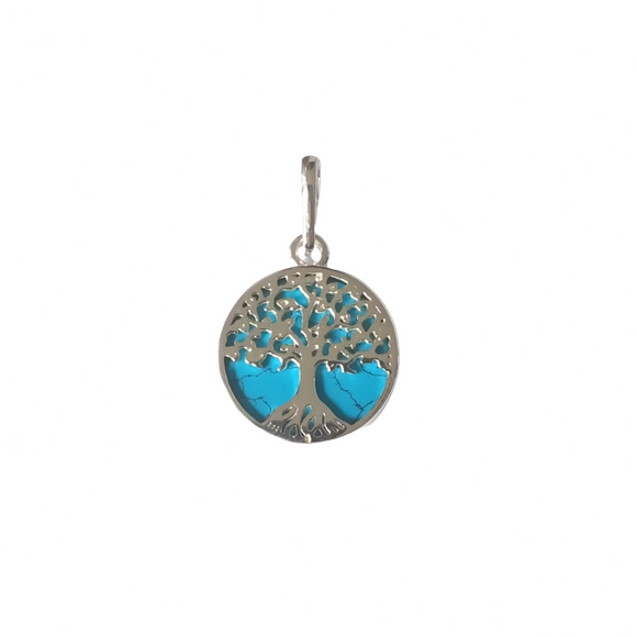 Pendentif arbre de vie en howlite bleue délicate en argent sterling 925