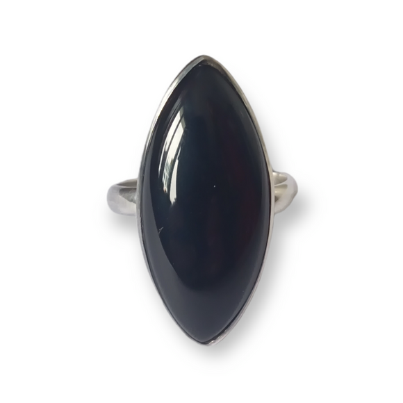 925 Sterling Silver Large Black Onyx Marquise Gemstone Ring