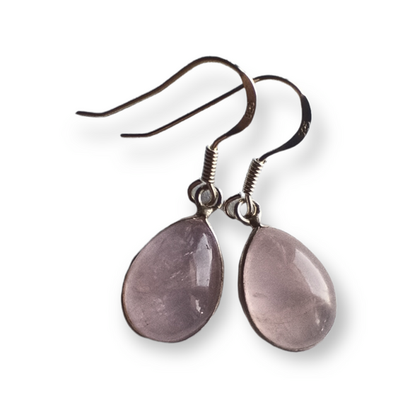 925 Sterling Silver Larger Rose Quartz Teardrop Gemstone Earrings