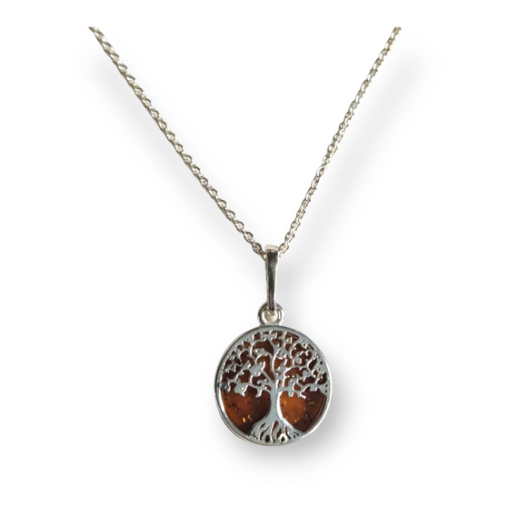925 Sterling Silver Dainty Amber Tree of Life Pendant