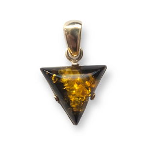 925 Sterling Silver Triangular Green Amber Pendant