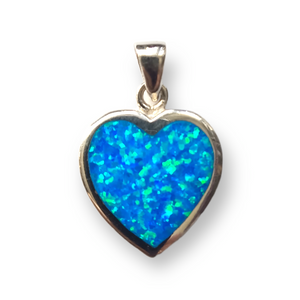 Pendentif grand coeur en argent sterling 925 avec opale bleue