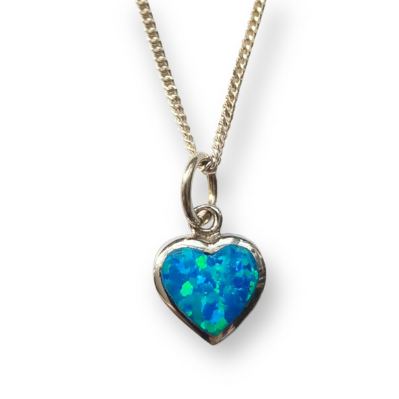 925 Sterling Silver Blue Opal Small Cute Heart Pendant