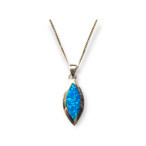 925 Sterling Silver Blue Opal Large Marquise Pendant