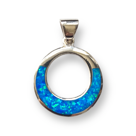 925 Sterling Silver Blue Opal Large Circular Pendant