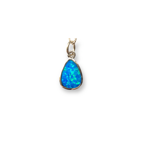 Pendentif petite larme en argent sterling 925 avec opale bleue